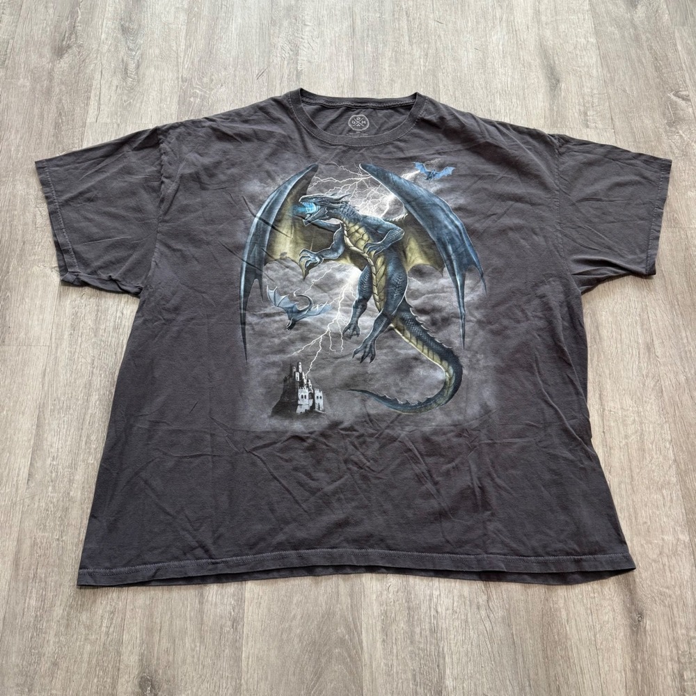 Dom Its About The Art Dragon Lightning Castle Graphic T-Shirt Mens 3XL Black
